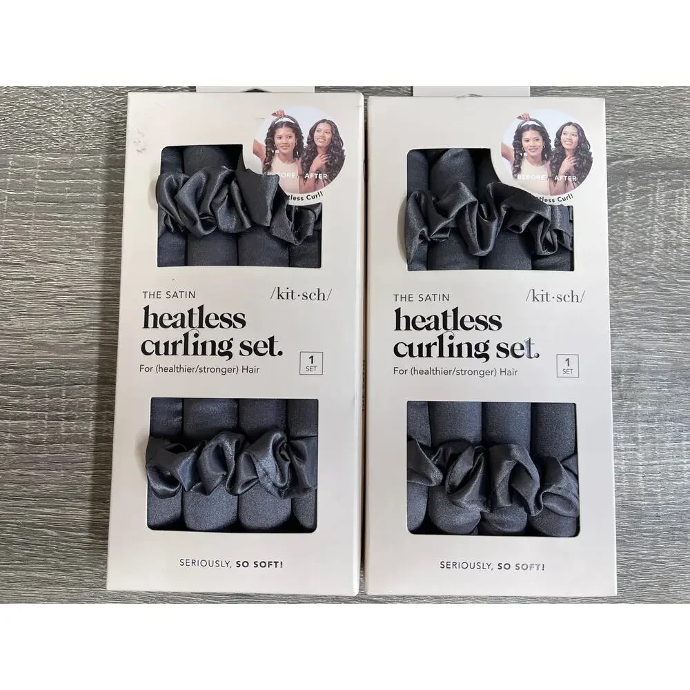 Kitsch Charcoal Satin Heatless Curling Set LOT of TWO